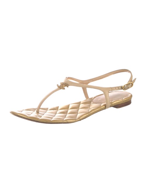 Chanel Interlocking CC Logo Leather T-Strap Sandals