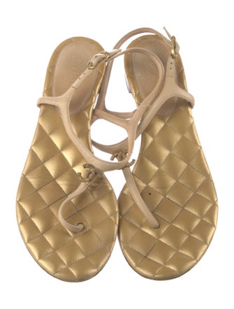 Chanel Interlocking CC Logo Leather T-Strap Sandals