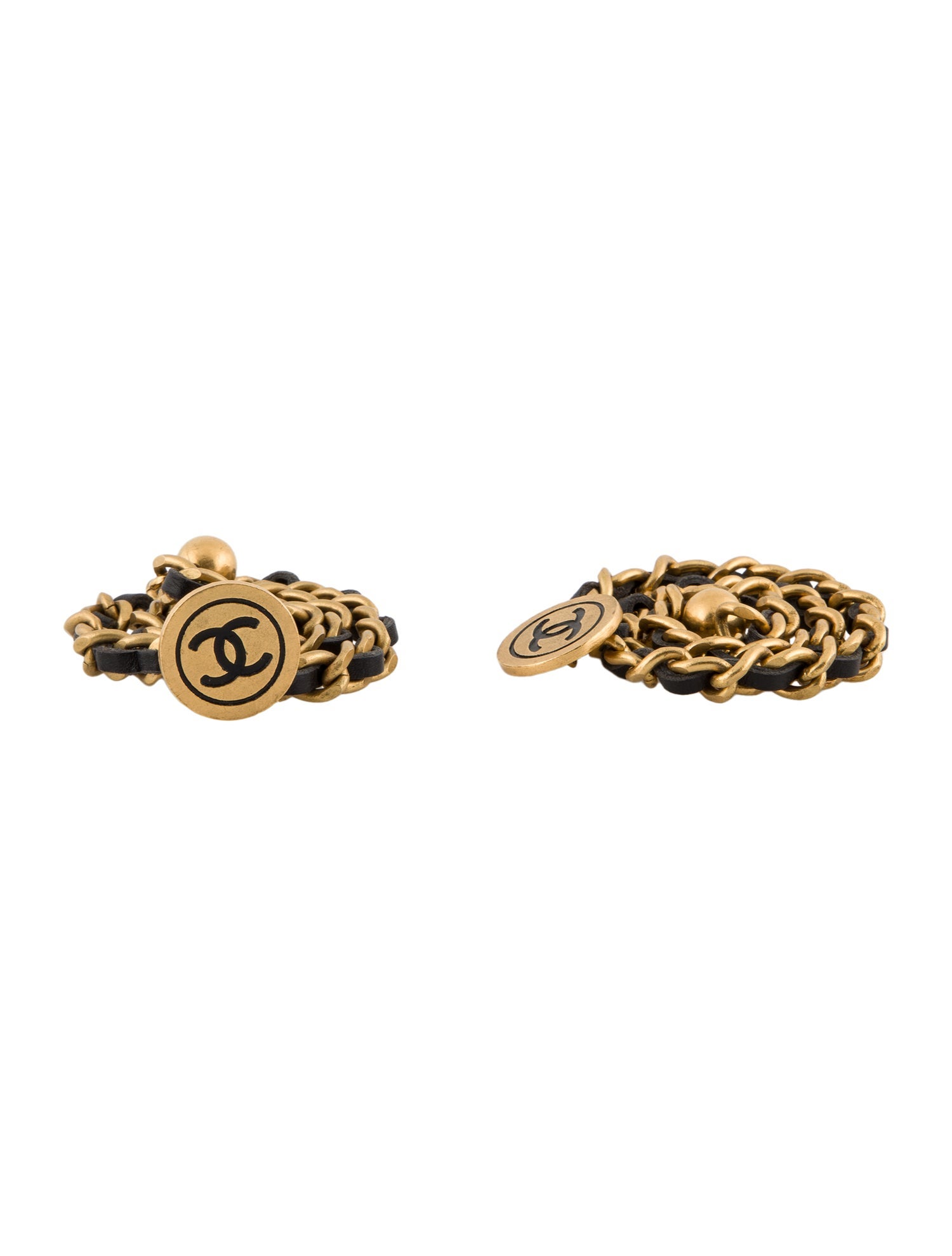 Chanel Vintage Leather Chain CC Medallion Cufflinks