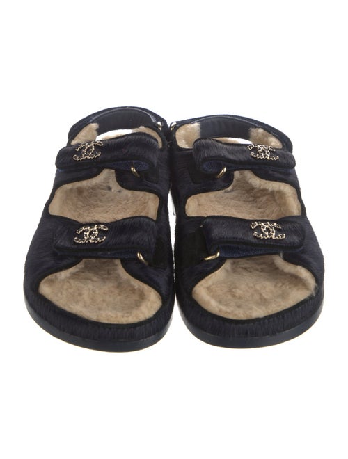 Chanel Interlocking CC Logo Ponyhair Slides