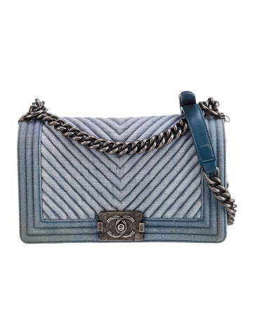 Chanel Shoulder Bags Medium Denim Chevron Boy Bag