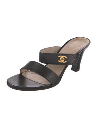 Chanel Interlocking CC Logo Lambskin Slides