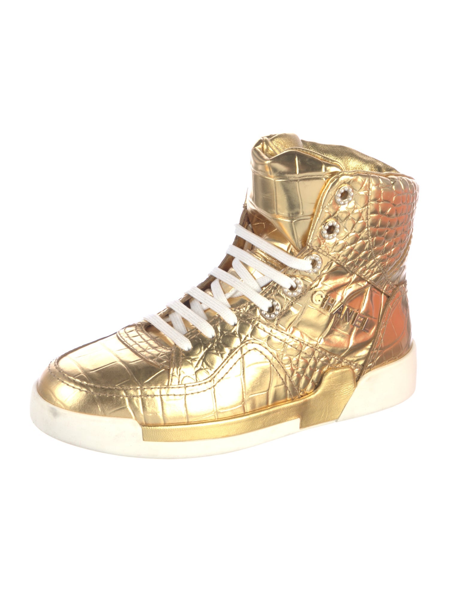 Chanel 2019 Faux Pearl Accents Wedge Sneakers