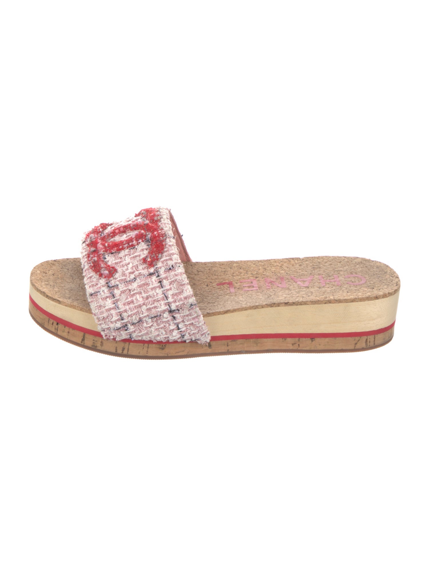 Chanel Interlocking CC Logo Tweed Slides