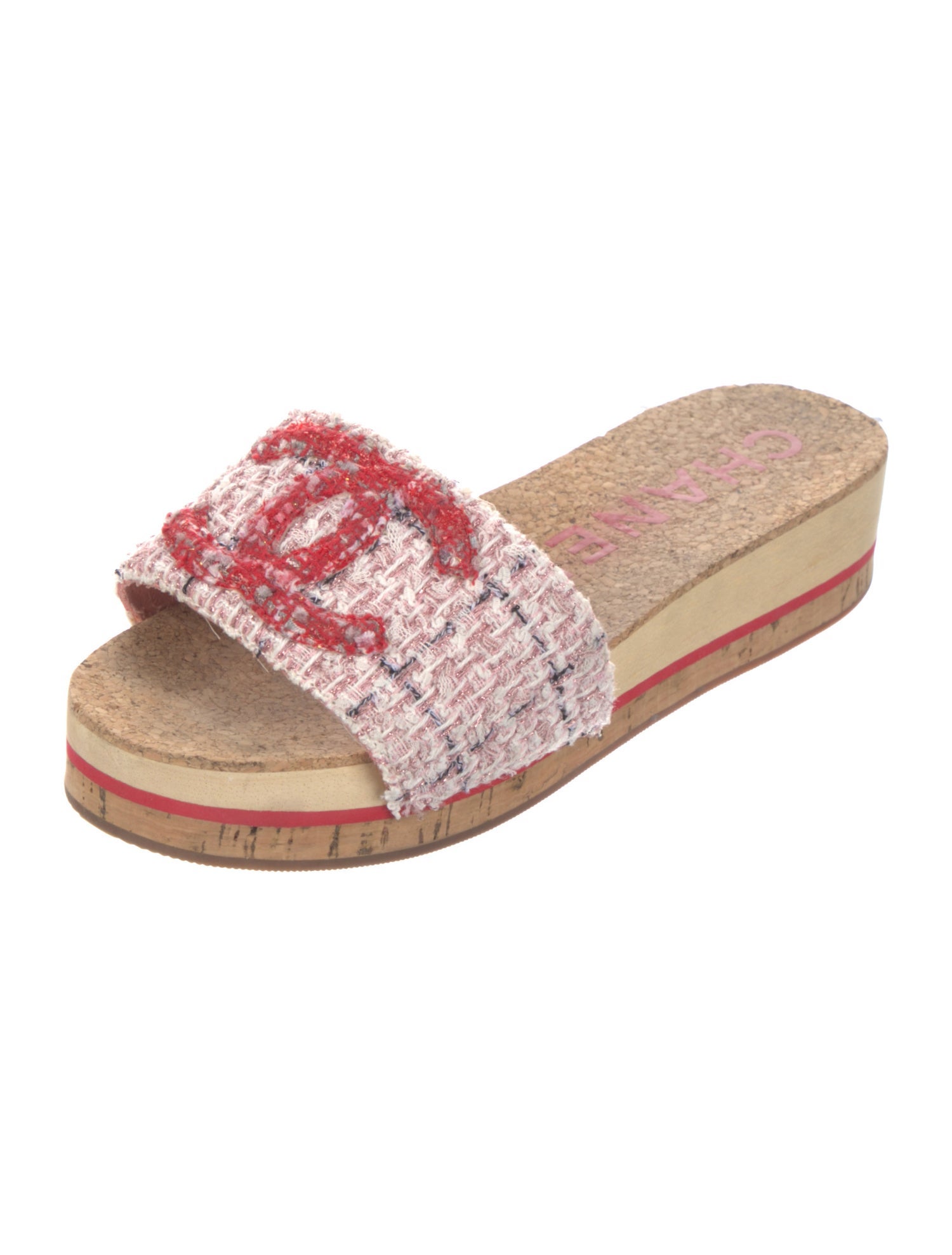 Chanel Interlocking CC Logo Tweed Slides