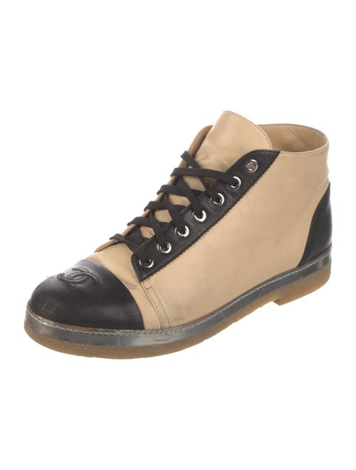 Chanel Interlocking CC Logo Leather Lace-Up Boots