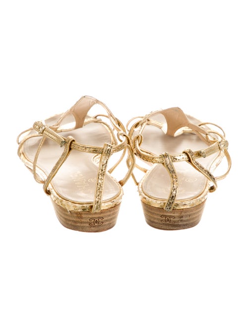 Chanel Interlocking CC Logo Snakeskin T-Strap Sandals