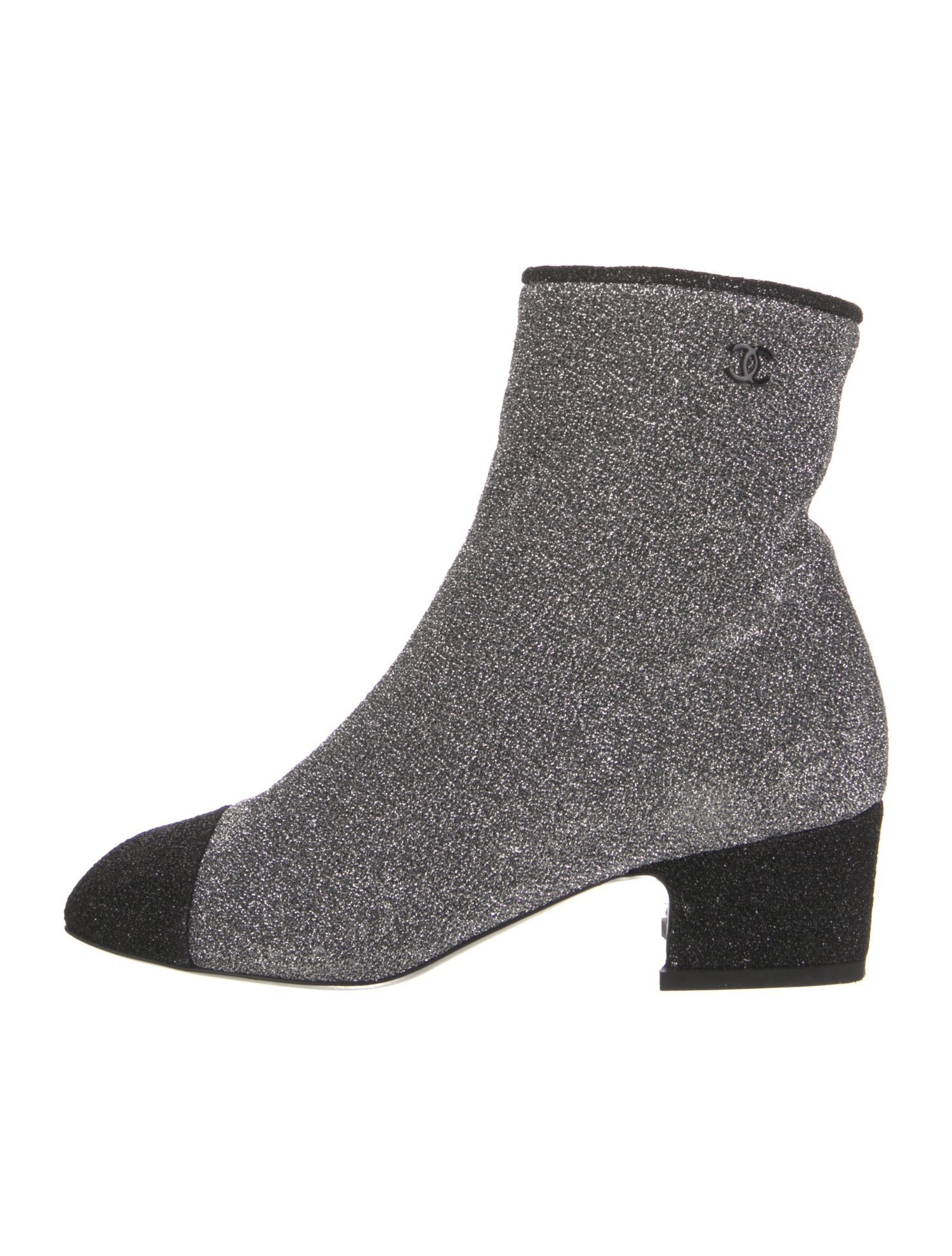 Chanel Interlocking CC Logo Glitter Accents Sock Boots