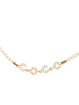 Chanel Faux Pearl Coco Bead Strand Necklace