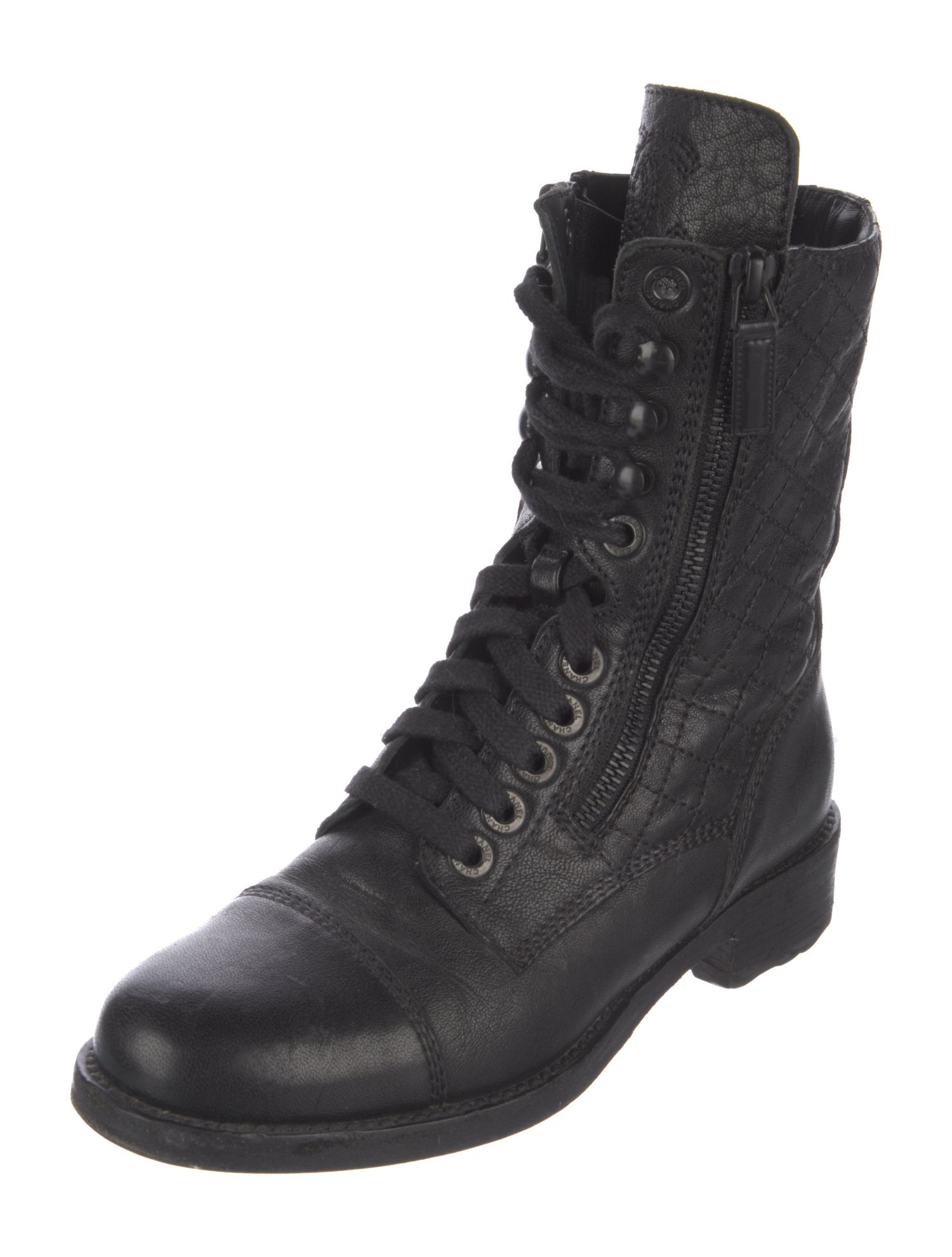 Chanel Interlocking CC Logo Leather Combat Boots