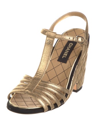 Chanel 2022 Interlocking CC Logo T-Strap Sandals