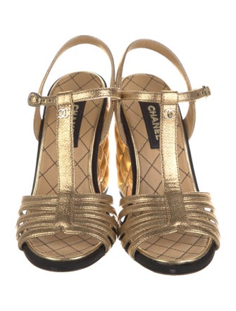 Chanel 2022 Interlocking CC Logo T-Strap Sandals