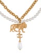 Chanel 2022 Faux Pearl Lion Pendant Double Strand Necklace