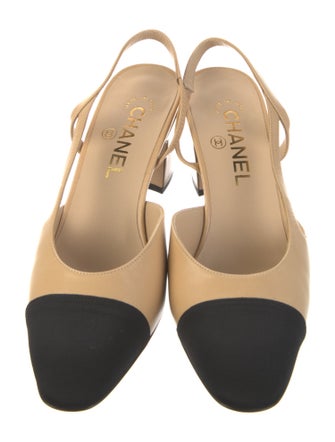 Chanel Interlocking CC Logo Leather Slingback Pumps