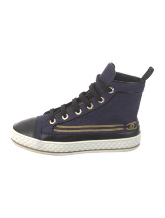 Chanel Interlocking CC Logo Canvas Wedge Sneakers