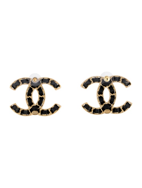 Chanel 2024 Leather Woven CC Stud Earrings