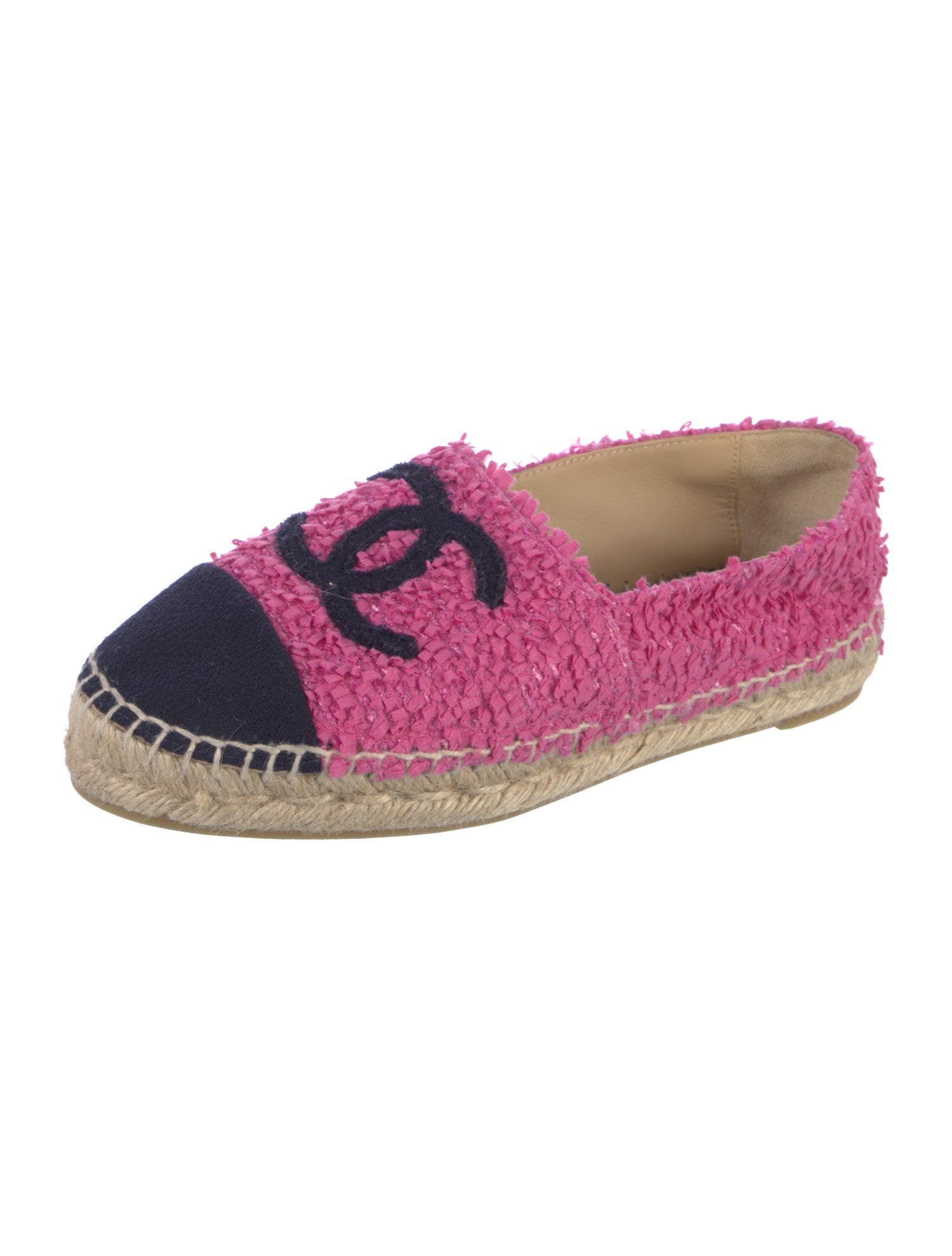 Chanel Interlocking CC Logo Tweed Espadrilles