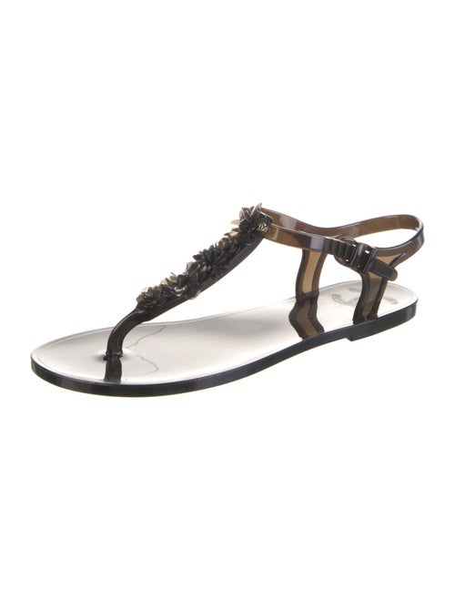 Chanel Interlocking CC Logo Rubber T-Strap Sandals
