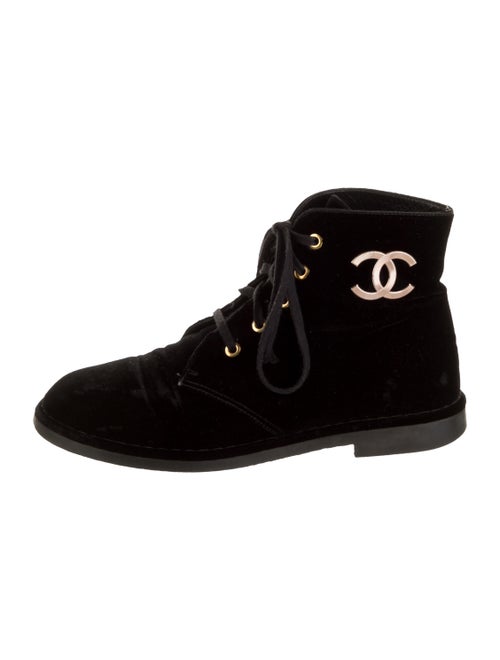 Chanel Interlocking CC Logo Velvet Combat Boots