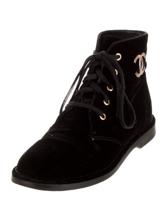 Chanel Interlocking CC Logo Velvet Combat Boots