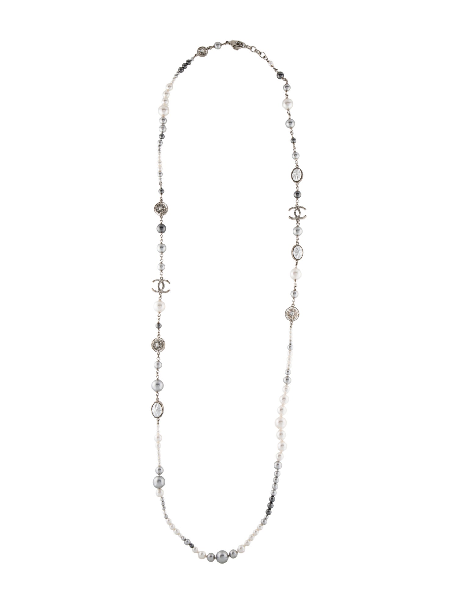 Chanel Faux Pearl & Strass CC Station Necklace