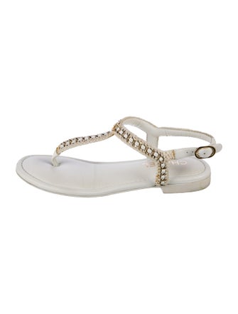 Chanel Interlocking CC Logo Leather T-Strap Sandals