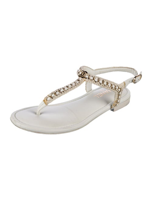Chanel Interlocking CC Logo Leather T-Strap Sandals