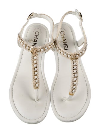 Chanel Interlocking CC Logo Leather T-Strap Sandals