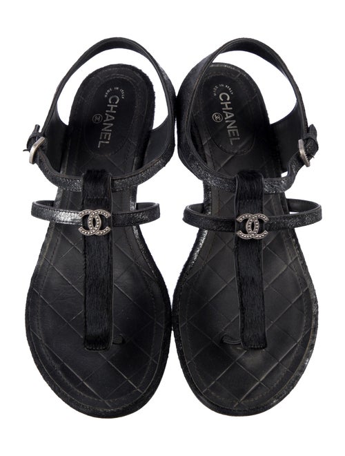 Chanel 2015 Interlocking CC Logo T-Strap Sandals
