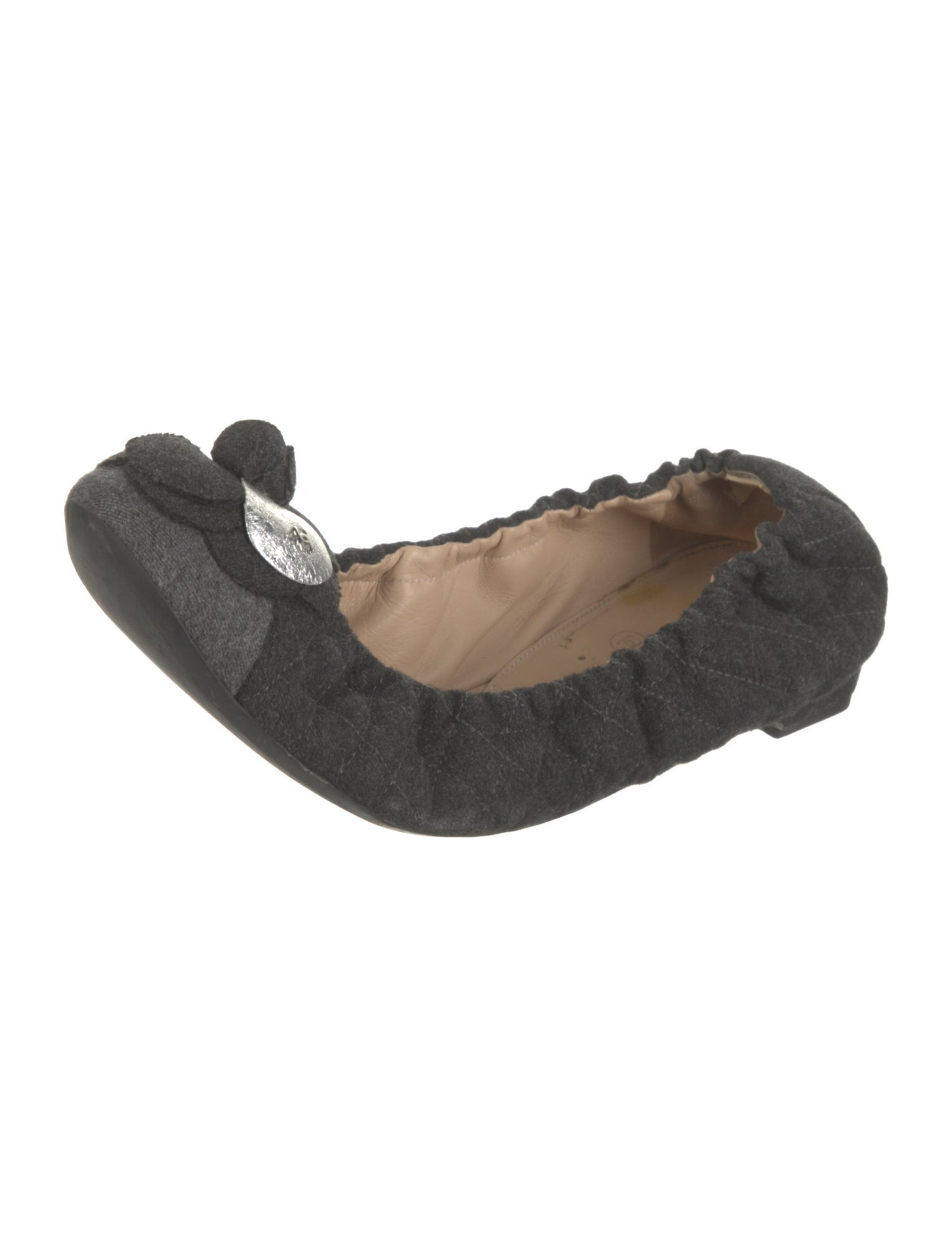 Chanel Interlocking CC Logo Wool Ballet Flats