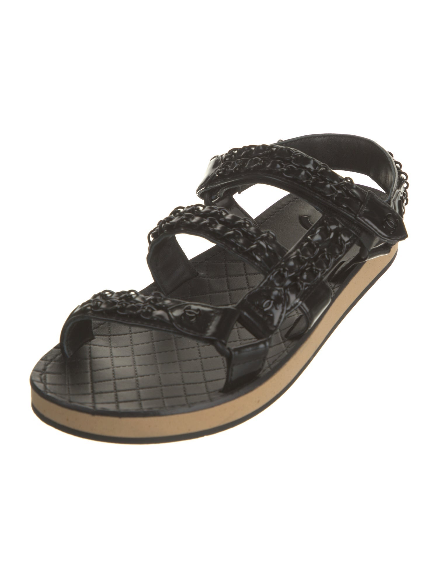 Chanel Interlocking CC Logo Leather Slingback Sandals