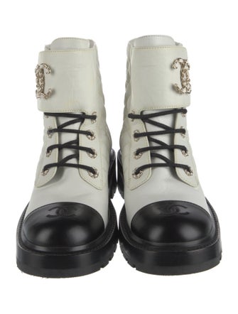 Chanel Interlocking CC Logo Goat Leather Combat Boots