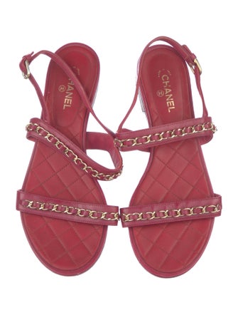 Chanel Interlocking CC Logo Leather Slingback Sandals