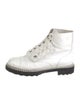 Chanel Crackled Combat Faux Pearl Accents Combat Boots