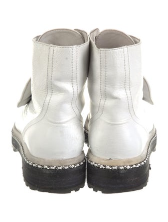 Chanel Crackled Combat Faux Pearl Accents Combat Boots