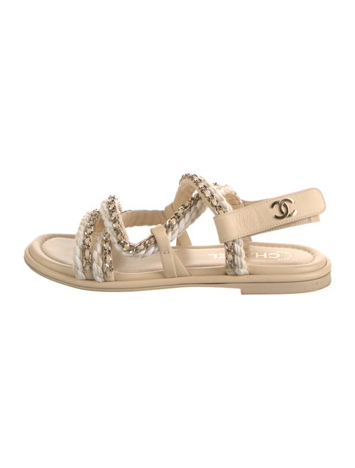 Chanel Chain-Link Accent Leather Slingback Sandals