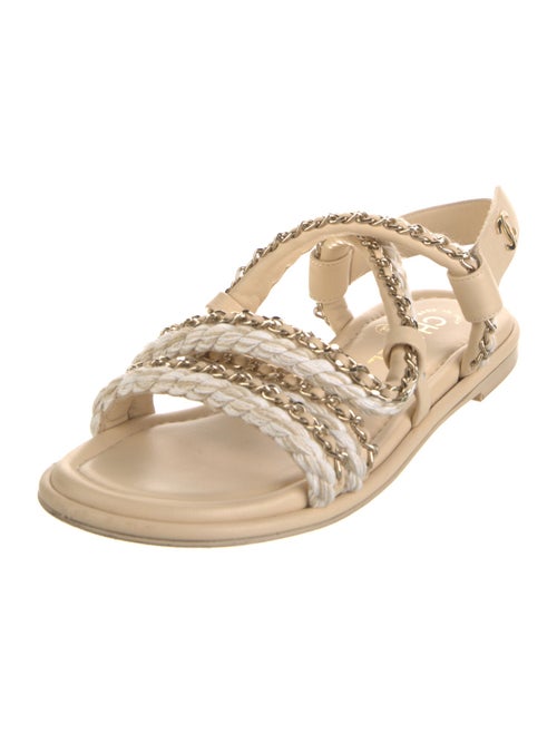 Chanel Chain-Link Accent Leather Slingback Sandals