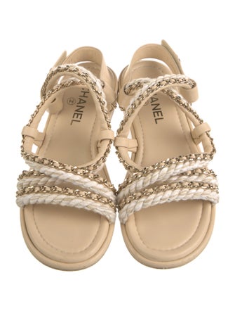 Chanel Chain-Link Accent Leather Slingback Sandals