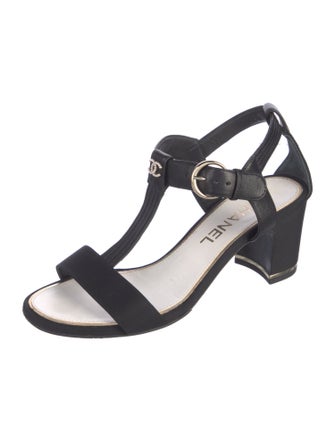 Chanel Interlocking CC Logo Leather T-Strap Sandals