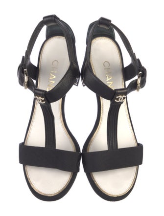 Chanel Interlocking CC Logo Leather T-Strap Sandals