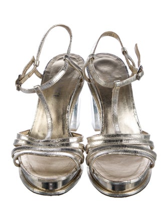 Chanel Interlocking CC Logo Leather T-Strap Sandals