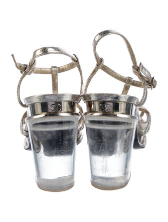 Chanel Interlocking CC Logo Leather T-Strap Sandals