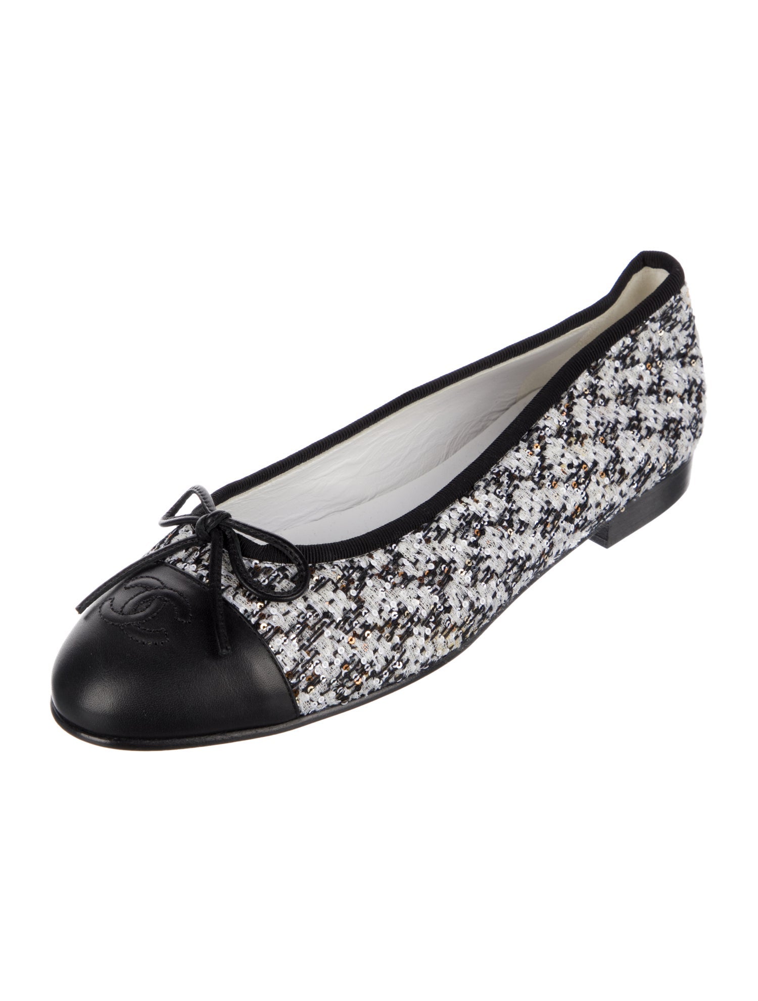 Chanel Interlocking CC Logo Tweed Ballet Flats