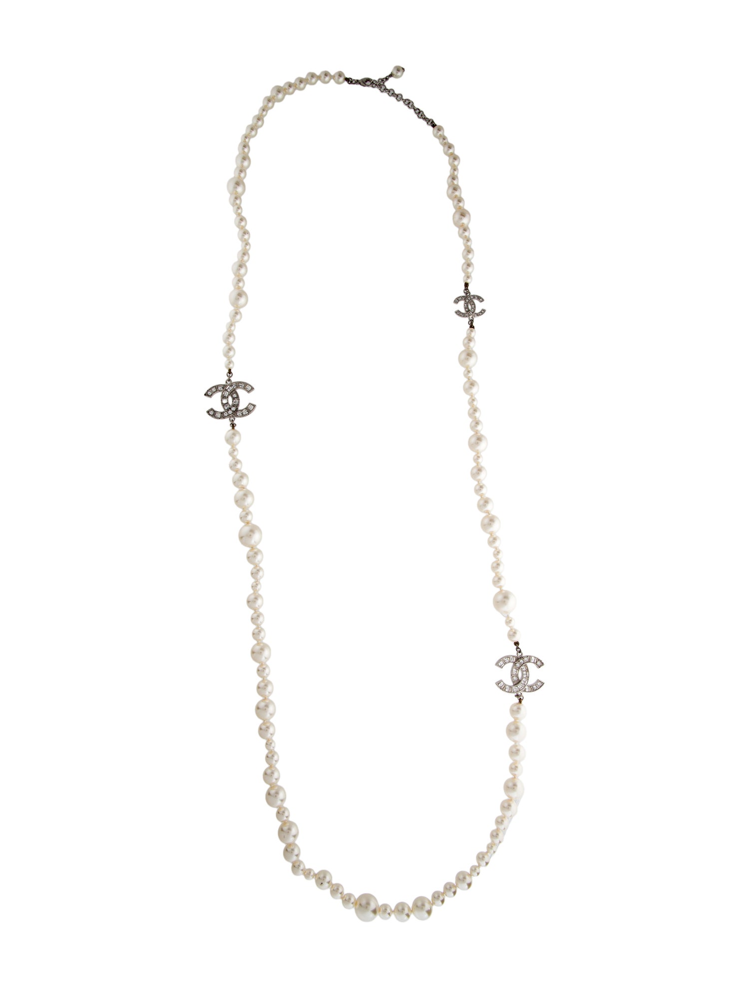 Chanel Faux Pearl & Strass CC Bead Strand Necklace