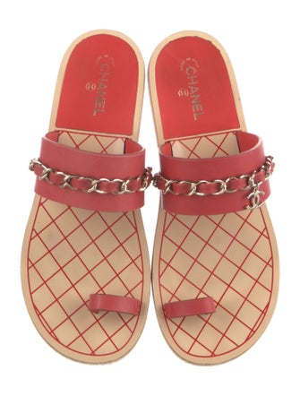 Chanel Interlocking CC Logo Leather Slides