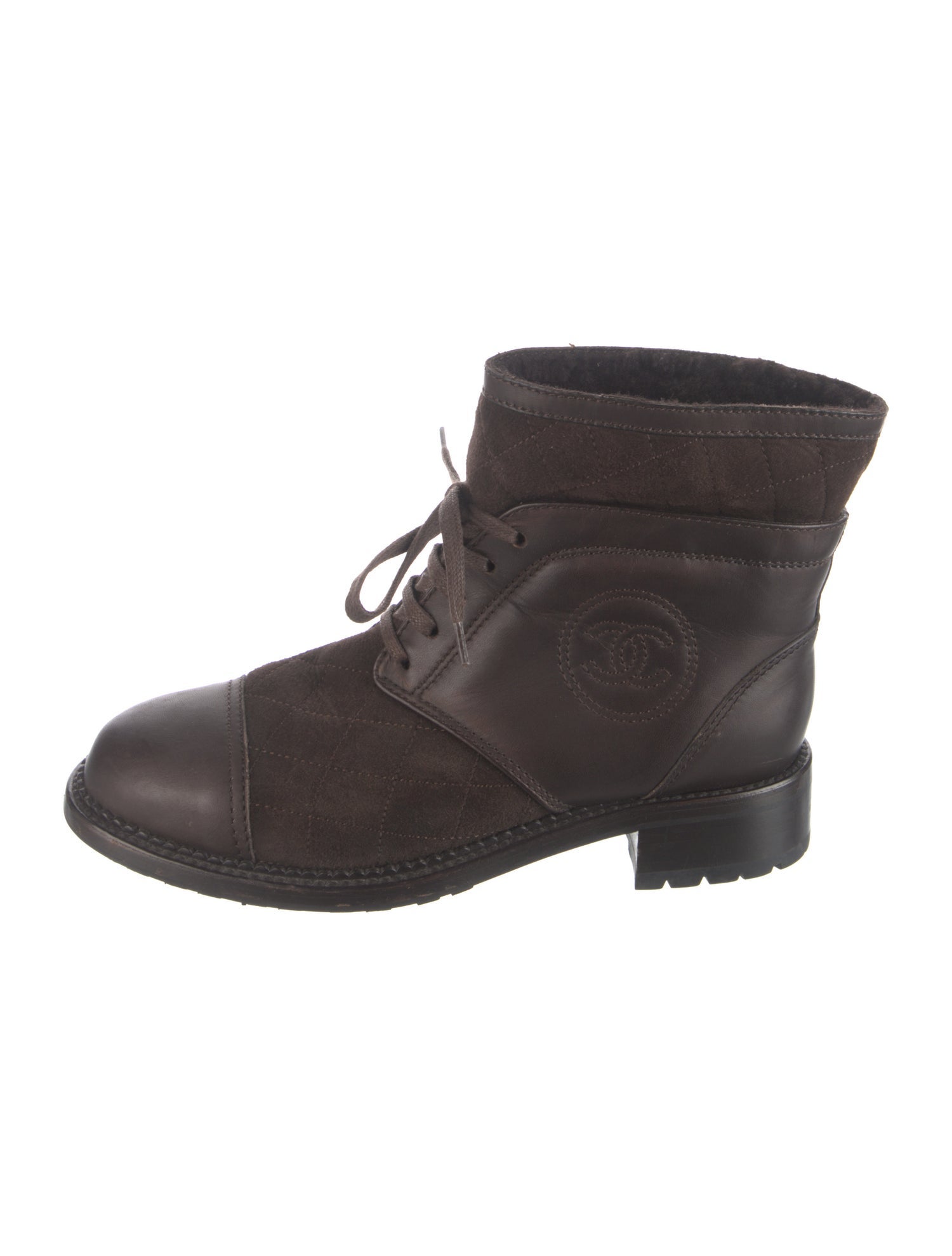 Chanel Interlocking CC Logo Calfskin Combat Boots