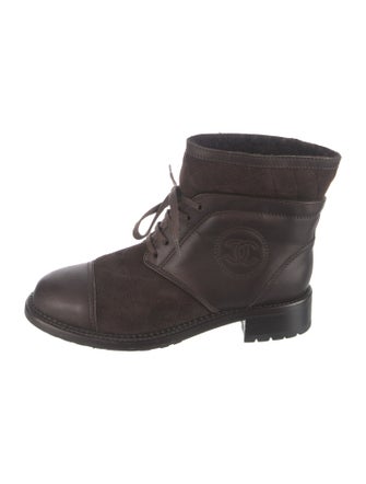 Chanel Interlocking CC Logo Calfskin Combat Boots