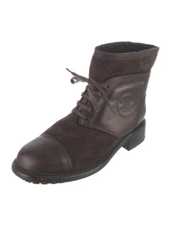 Chanel Interlocking CC Logo Calfskin Combat Boots