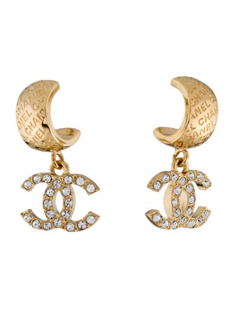 Chanel 2024 Strass CC Drop Earrings