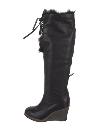 Chanel Interlocking CC Logo Leather Lace-Up Boots